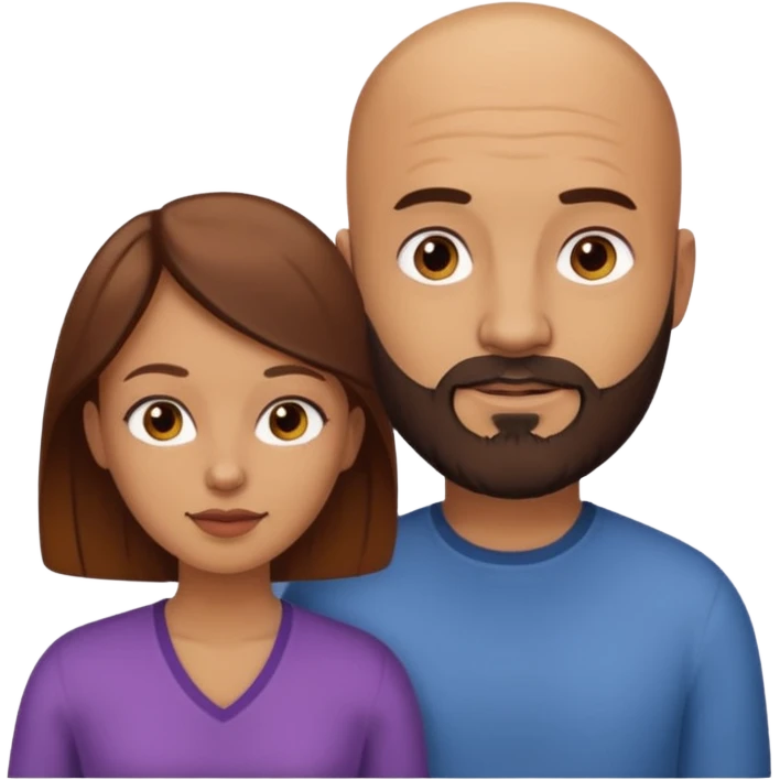 Couple. A bald man with dark brown beard and a girl with light skin dark yellowish brown auburn hair. emoji