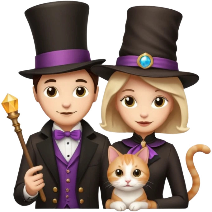 magician couple and their pet cat emoji