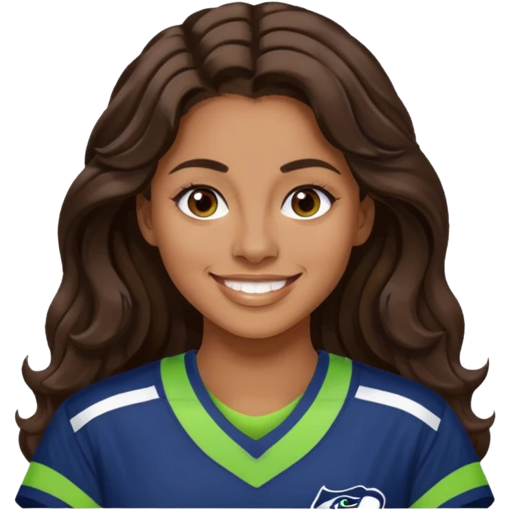 Long wavy Dark brown hair, brown eyes with small nose ring of seahawks fan women emoji