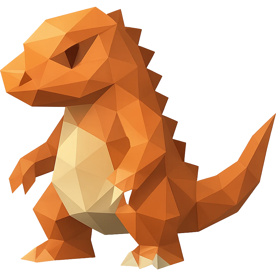 orange bipedal reptile-mammal hybrid, polygonal low-poly style emoji