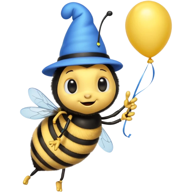 Bees with blue Birthday Hat, Excited bee carrying balloon emoji