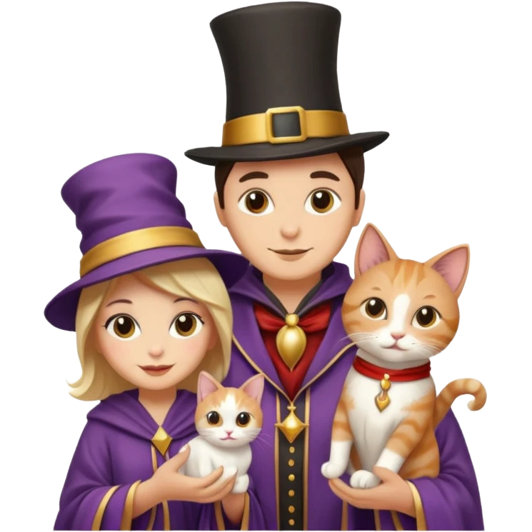 magician couple and their pet cat emoji