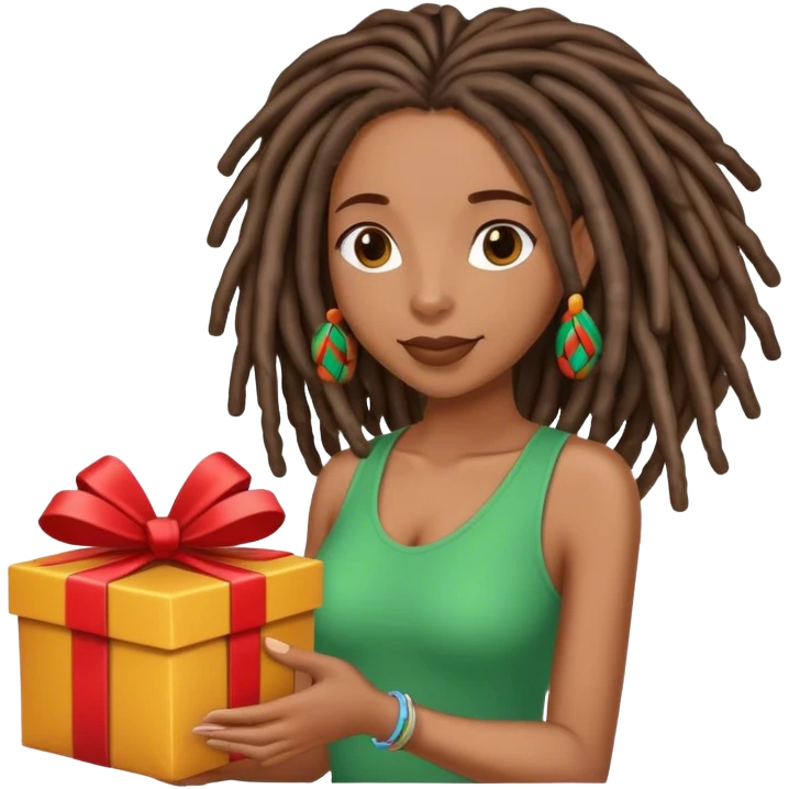 Black woman with locs buying gift emoji