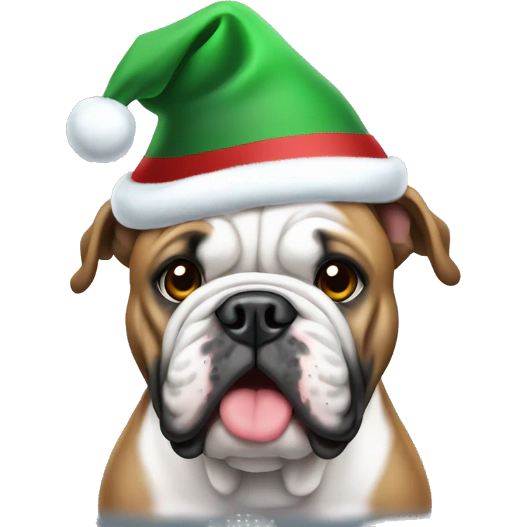 Black English bulldog in Christmas hat emoji