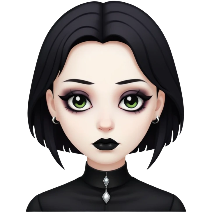 Goth person with pale face, black clothes, and dark makeup emoji
