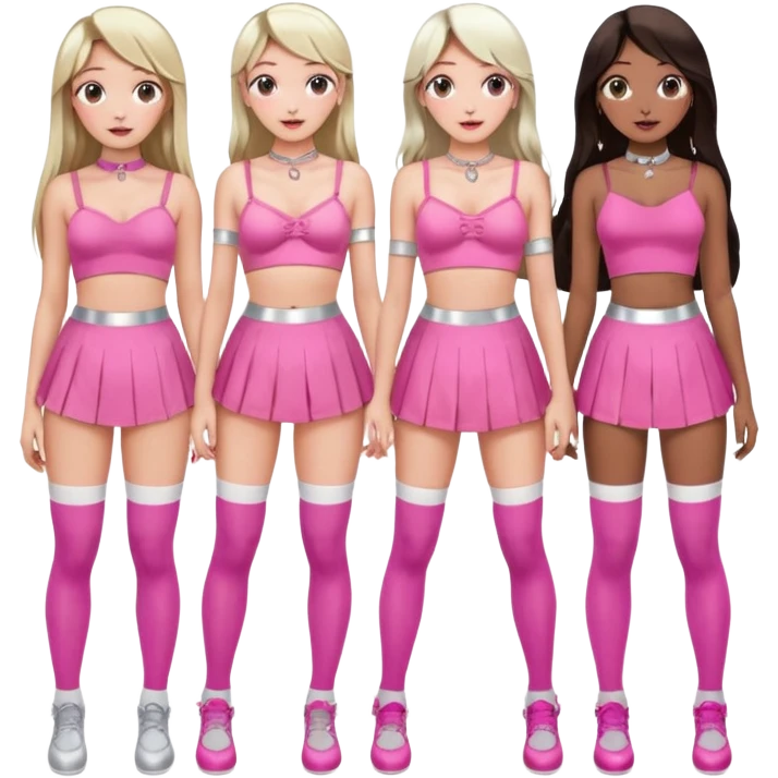 offering a group of girls. a big family scandinavian from female only young small.
. and different sizes long hair color. gooner gonzo sissy feminine pink lingerie dress crop top skirt thigh socks. close up detailed shot. white and silver accessories choker hoop earrings. emoji