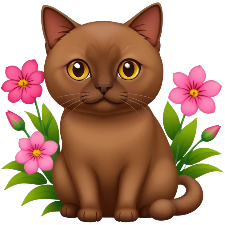 Brown Burmese cat with flowers  emoji