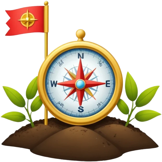 A minimal emoji of a compass pointing toward a planted flag. Flat design, confident colors, modern emoji style. Represents choosing direction and seeing it through to completion. Avoid corporate or motivational poster aesthetics. emoji