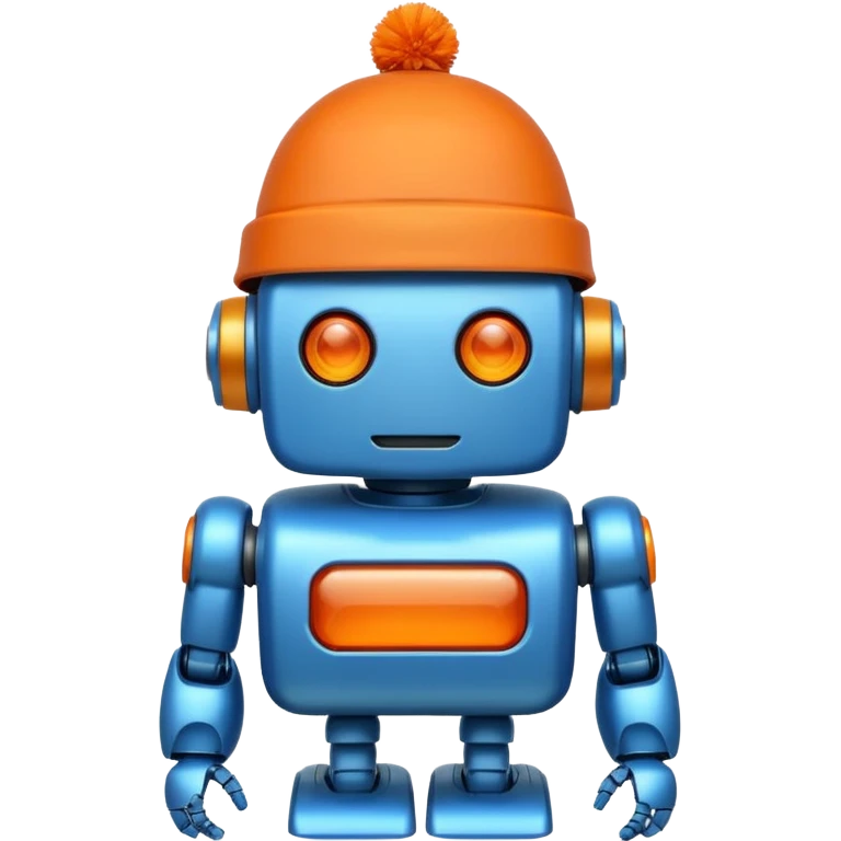 blue robot with orange winter hat emoji