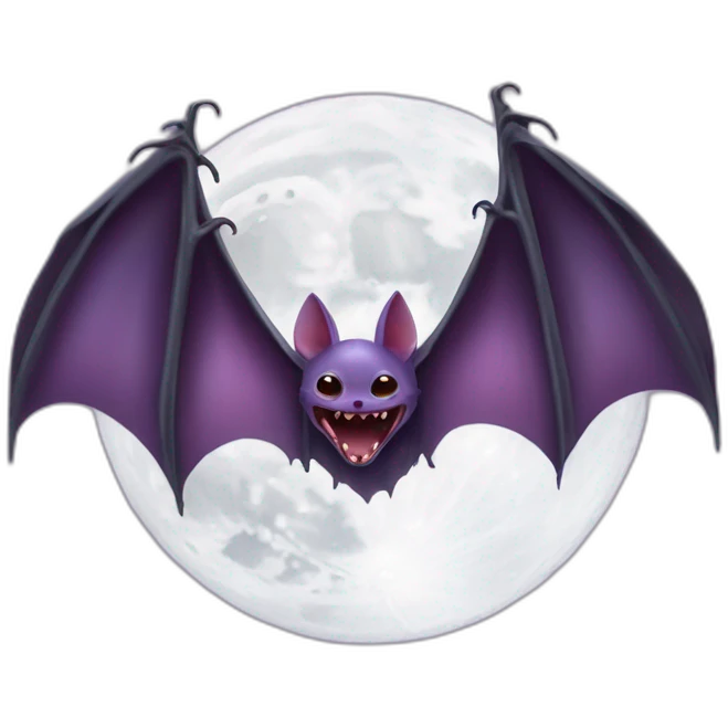 purple dripping vampire bat wings flying  in front of large realistic white and grey full moon emoji