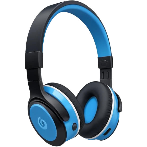 A side profile view of a pair of Black and blue and white wireless headphones emoji