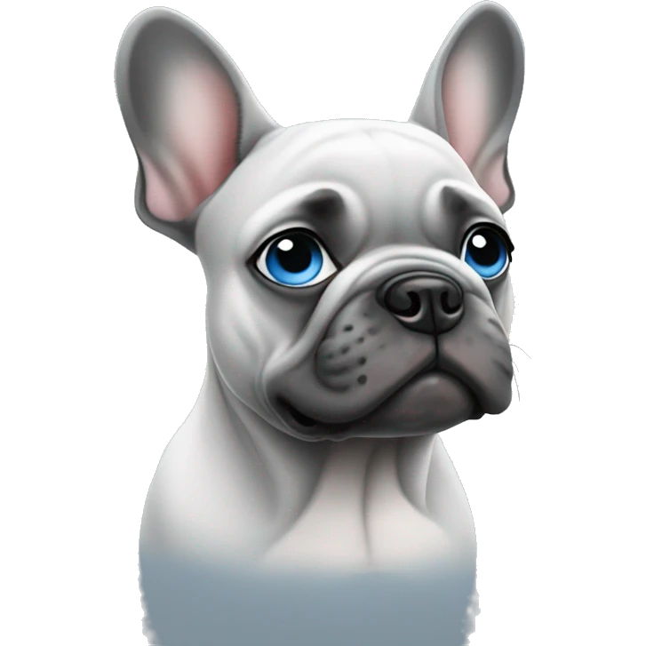 The French bulldog is a light gray monophonic with blue eyes emoji