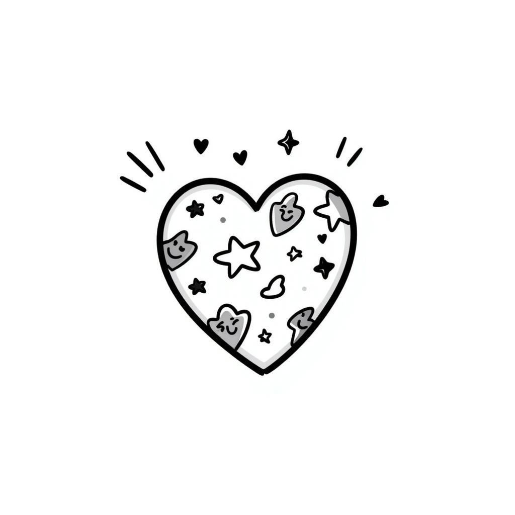 hand drawn heart with playful accents, doodle style emoji