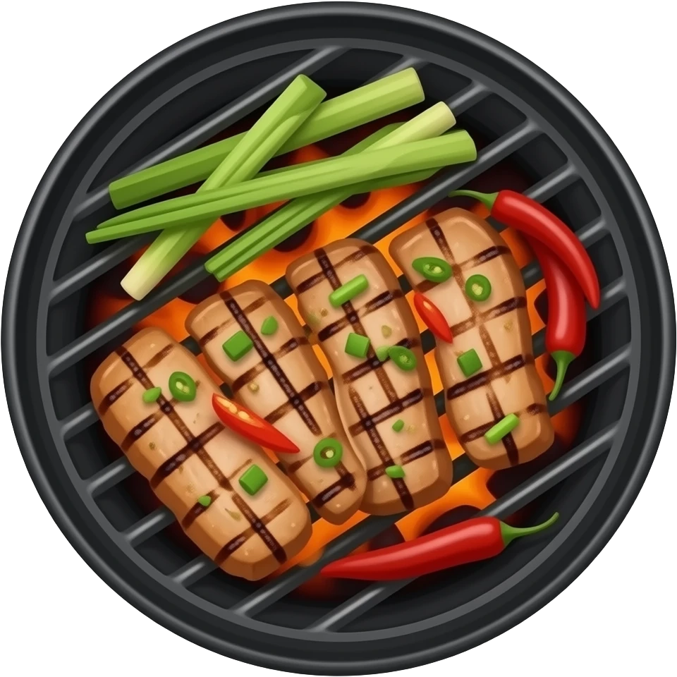 one thai styled- meat bbq without vegetable, dark grill emoji