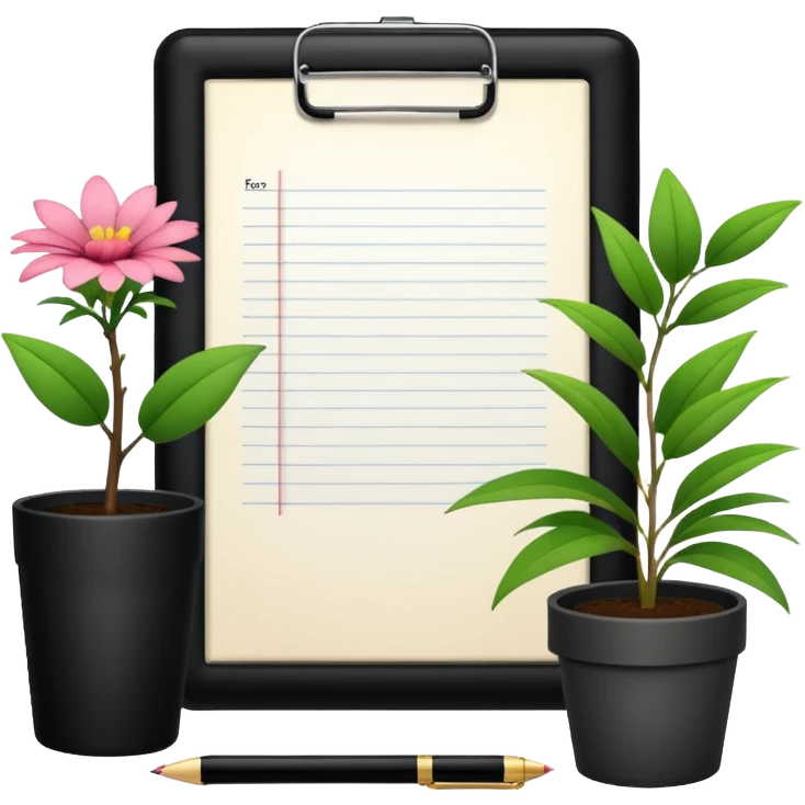 F U E R A    DE    O F I C I N A y detrás un escritorio moderno, con una notebook, una agenda y una planta con una flor emoji