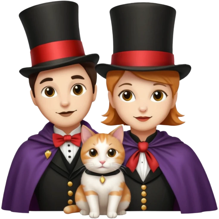 magician couple and their pet cat emoji