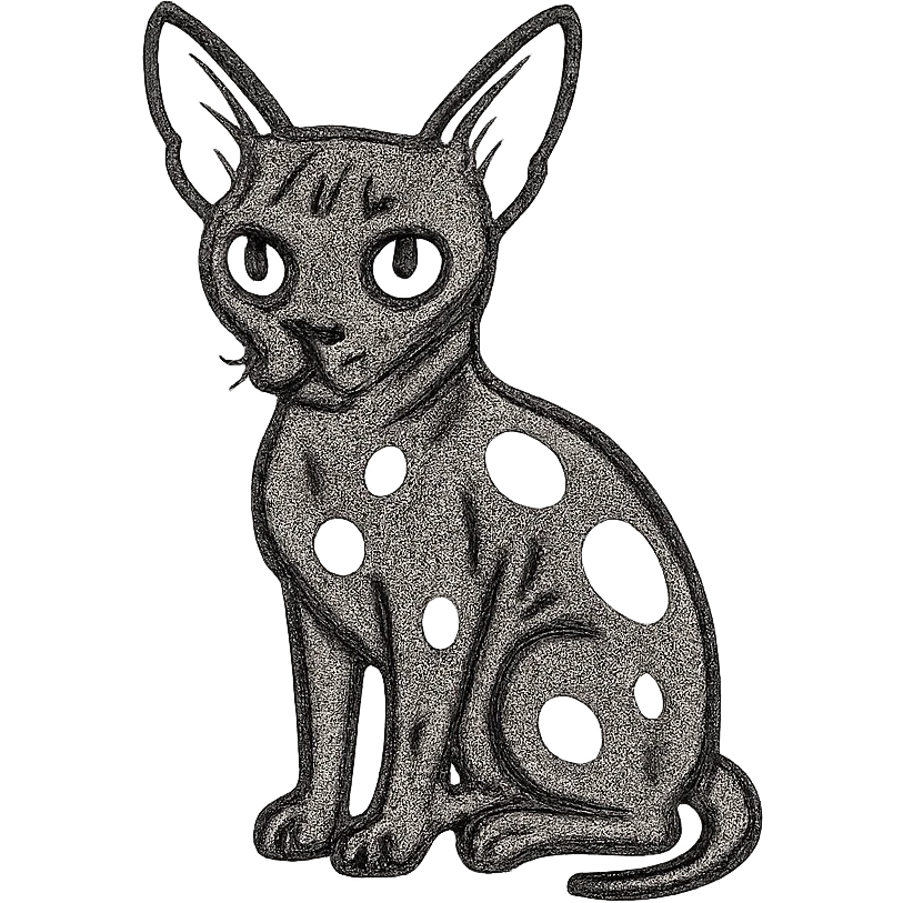 dark grey Canadian Sphynx cat with white spots emoji