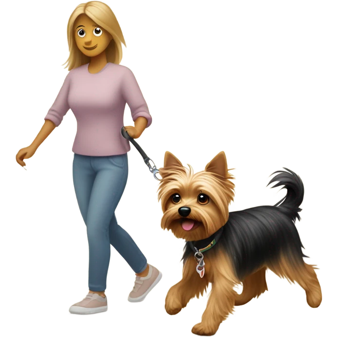 Tiny yorkie dragging woman on leash emoji