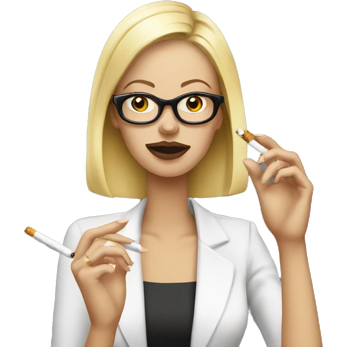 blonde woman with glasses  smoking a cigarette, cigarette in clear hands  emoji