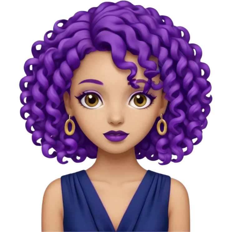 Fashion Model with Purple Curls, navy dress emoji