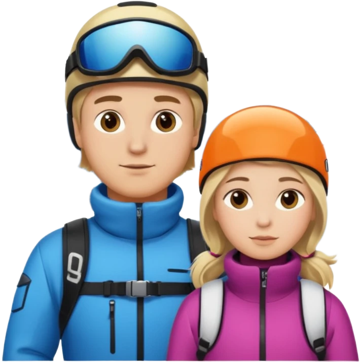 blonde guy with chubby brown hair grey eyes girl in ski 🎿 resort emoji