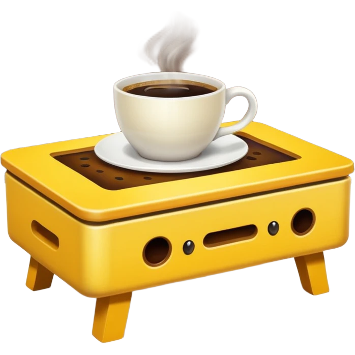 yellow coffe table, coffee on top
 emoji
