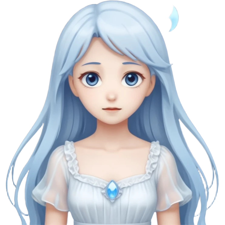 Beautiful ethereal pastel Gorgeous spectral dark greyish-blue whitish gloomy spectral Anime Poltergeist Lady  with a beautiful white dress emoji