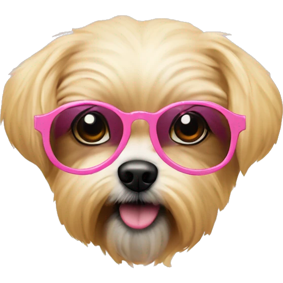 Perro caniche rosa con lentes amarillos emoji