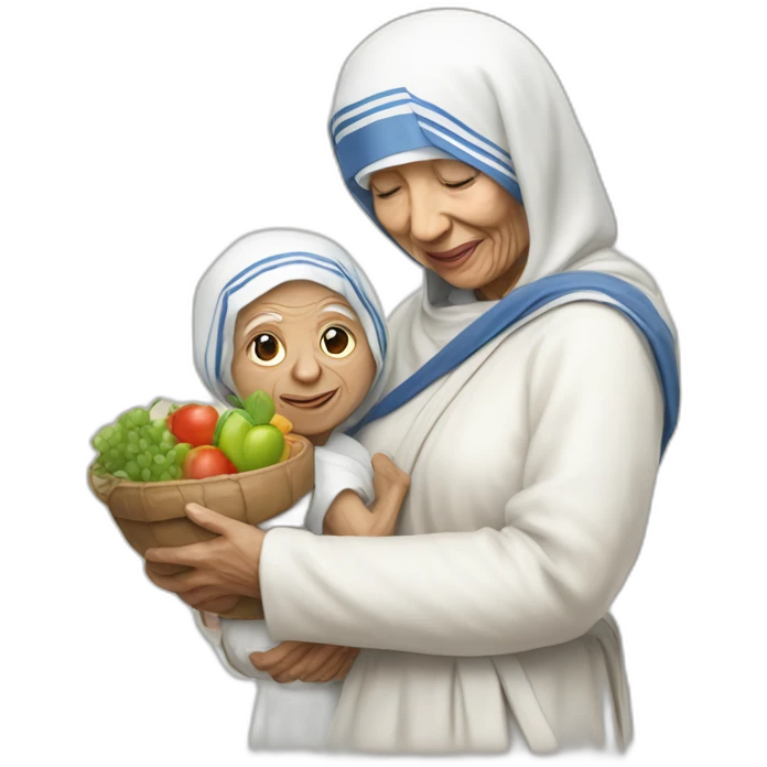 Mother theresa with mano cornuta emoji
