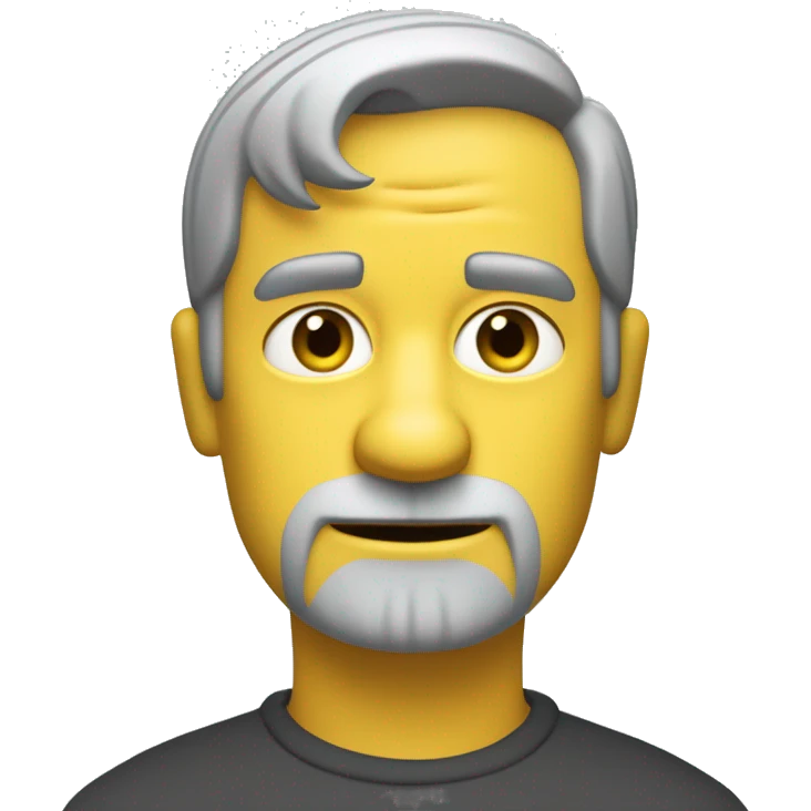 generate image of me with short grey cut hair, without mustache and a shadow of gray beard  in the style of Matt Groening, creator of the Simpsons cartoons with yelow skin emoji