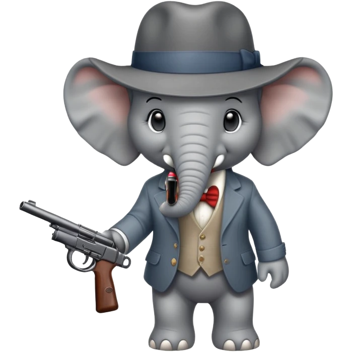 elephant with tommy gun and fedora hat emoji