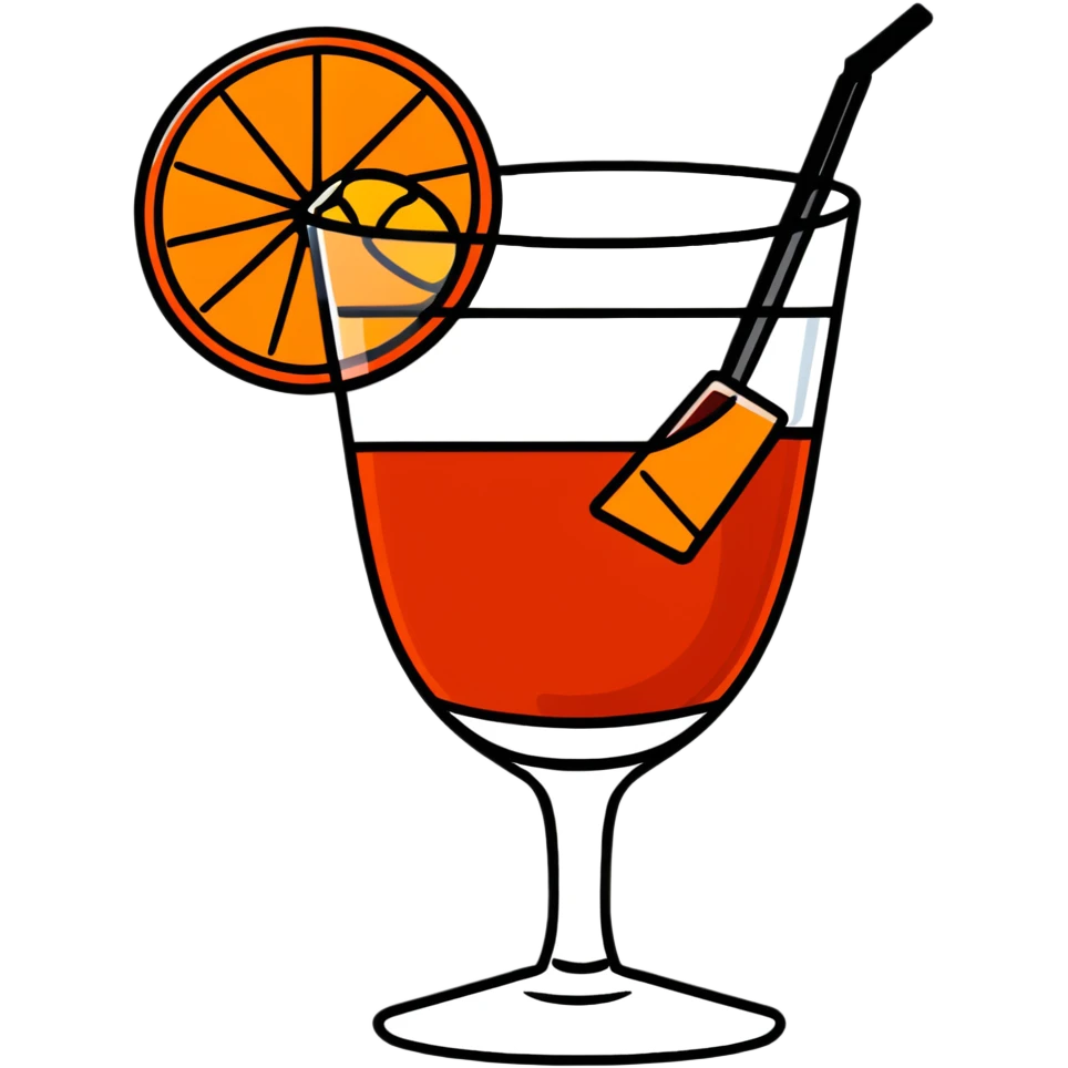 cute negroni cocktail glass with face and orange wedge emoji