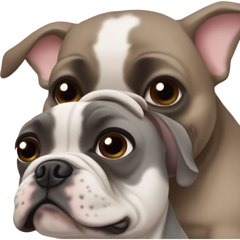 grey french bulldog blue eyes and A girl with brown hair and brown eyes hugging emoji