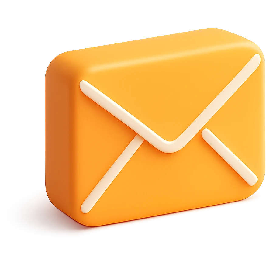 minimal plain envelope shape email icon, 3D orange style, no badge or paper emoji