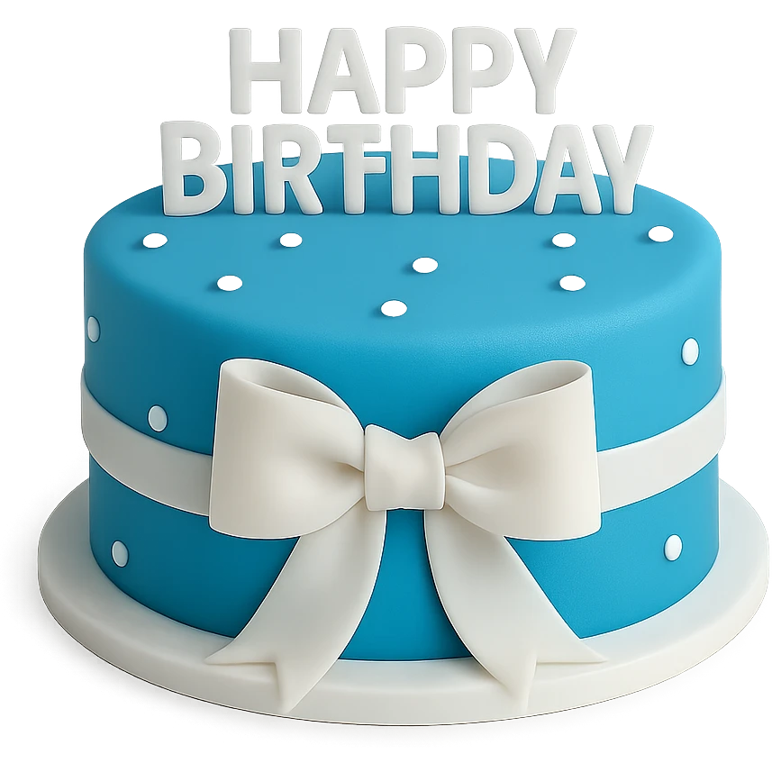blue birthday cake with white ribbons, remove background emoji