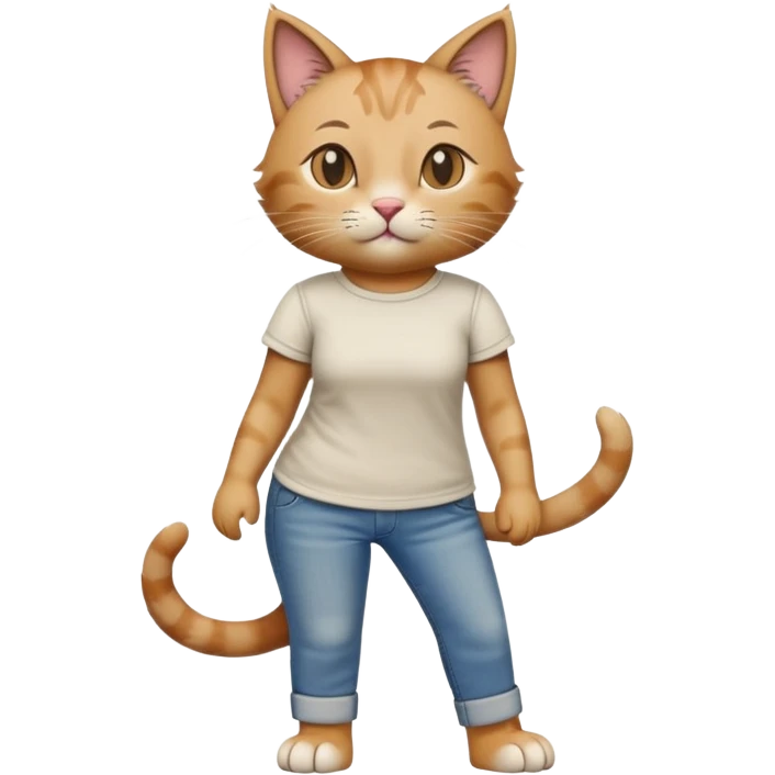 female cat anthropomorphised wearing jeans and a t-shirt walking upright emoji