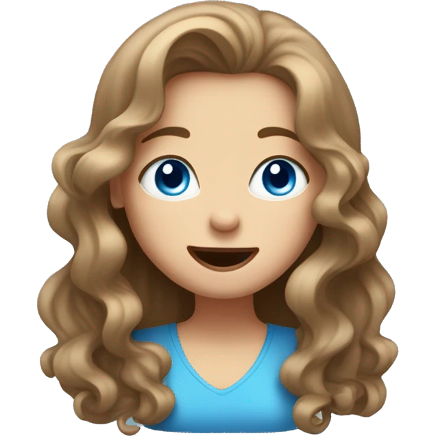 Girl with wavy light brown hair and blue eyes sticking out her tongue in a fun way emoji