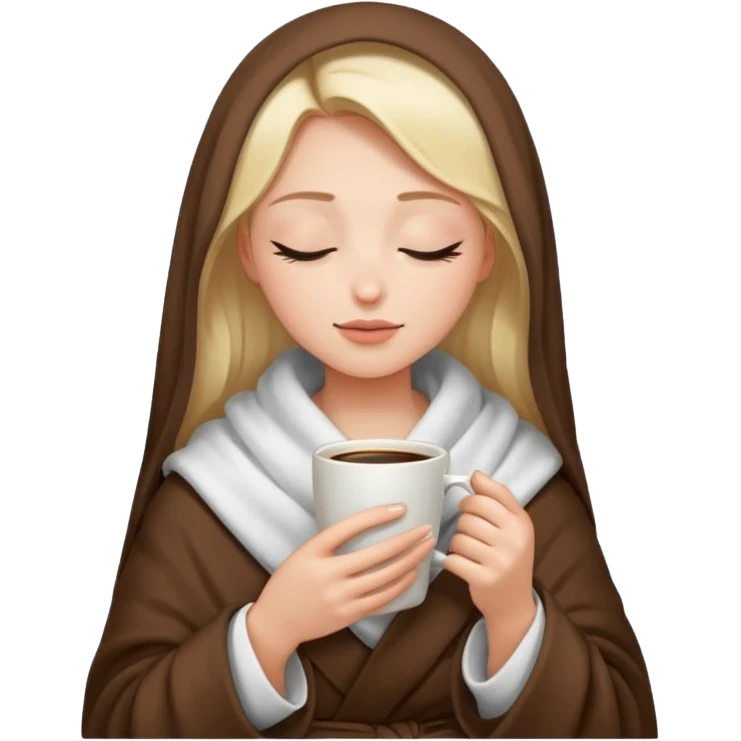 girl with white blanket and coffe and close eyes emoji