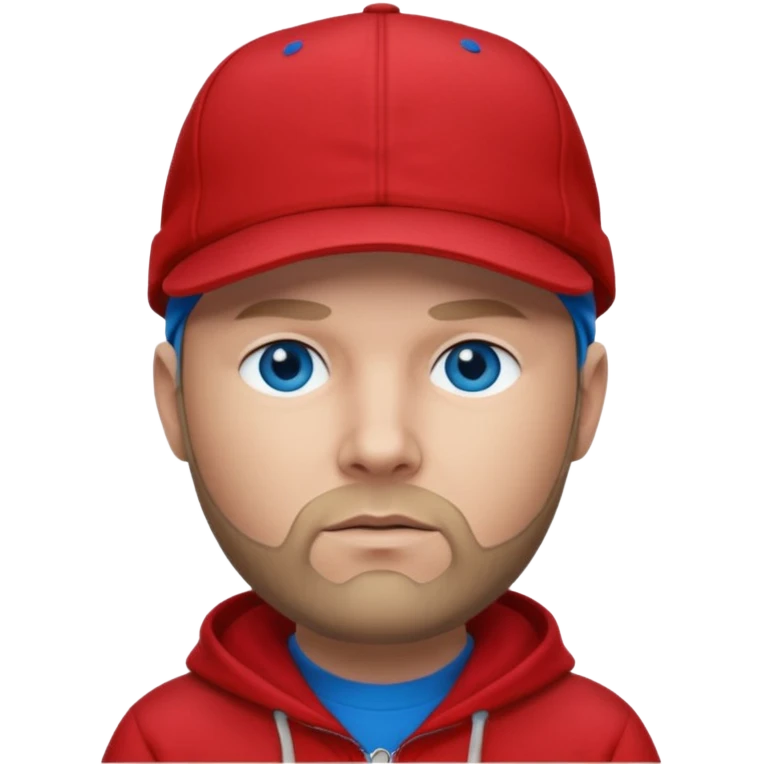 Fred Durst with dark blonde hair, blue eyes, red outfit and cap emoji