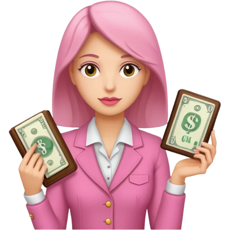 Libreta, reloj y un dolar rosa, de mujer emoji