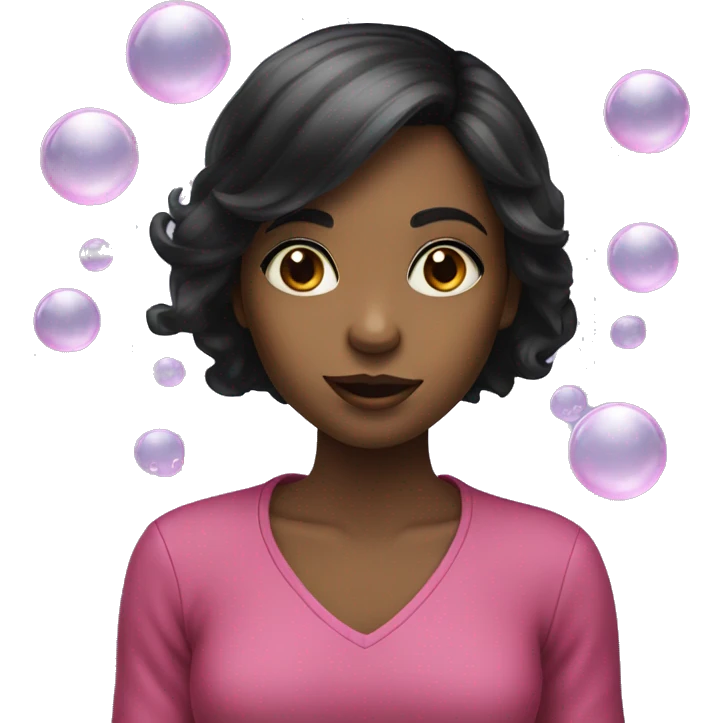 Black haired girl popping bubbles  emoji