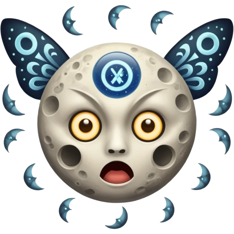 moon exploding into moths and runes shocked face emoji