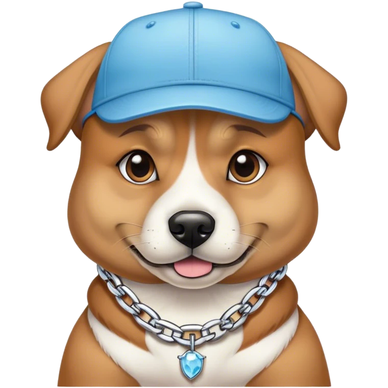 Dog wearing an iced out chain with a cap emoji