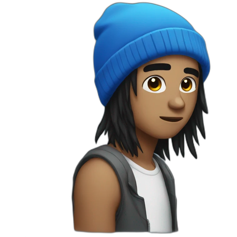 guy black emo hair with a blue beanie emoji