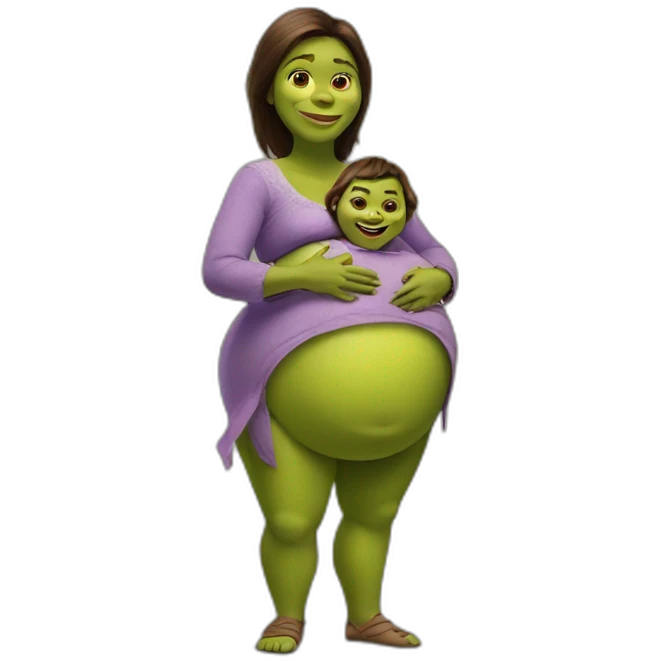 Shrek woman with big belly with kid inside of it emoji