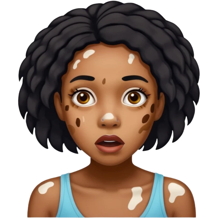 Emoji of a very shocked black female with vitiligo (alot of vitiligo patches) emoji