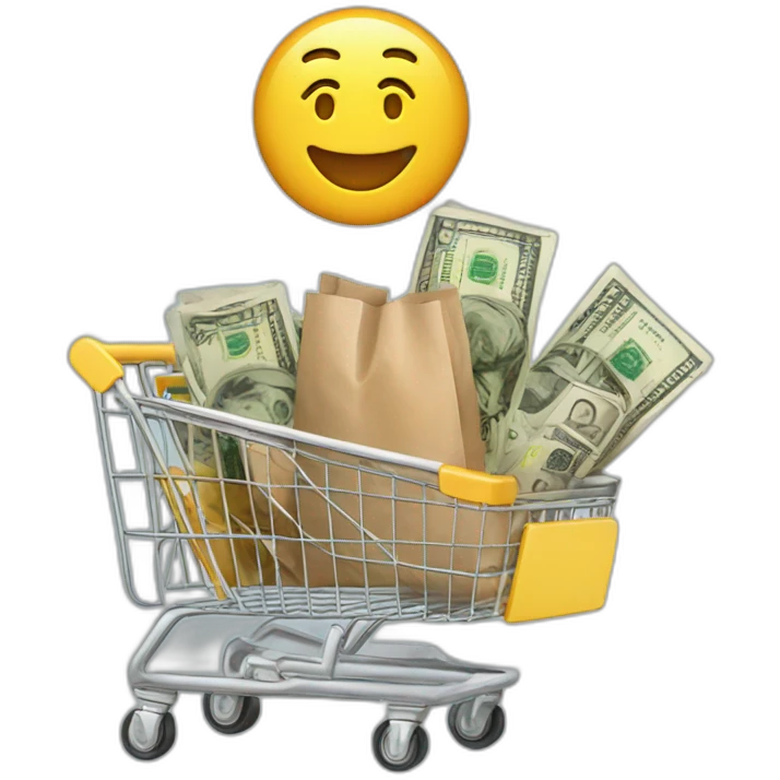 Mrbest with a shopping cart with dollars inside emoji