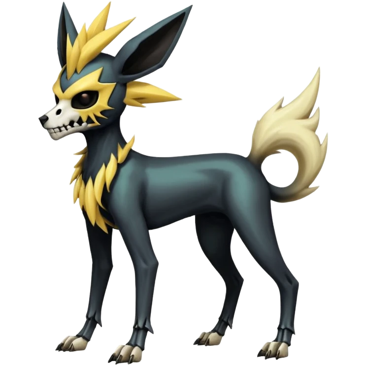 Skeletal Skinny Shiny Iridescent Dark Gloomy Edgy Gothic Cool Badass Jolteon-Houndoom-Manectric-fusion with a skull-cap-face-mask (full body) emoji