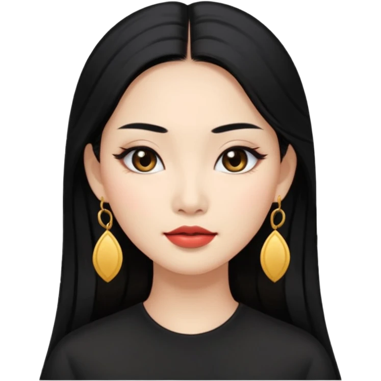 Attractive asian woman with a wide face, dark makeup, Long hair and earrings emoji