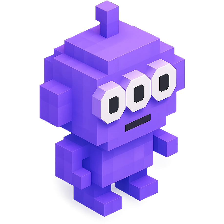 alien with three eyes, purple skin, isometric view emoji